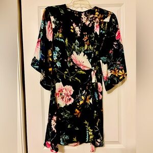Vintage Kimono Satin Wrap Dress w Tie US 6 Ethereal Whimsigoth Coquette Floral